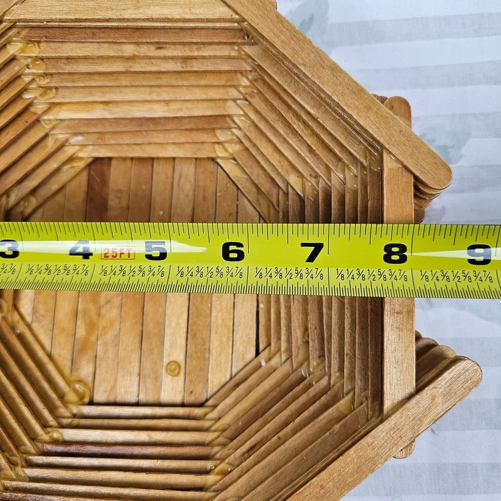 Handmade Wooden Popsicle Stick Octagon Basket Bowl Decorative Centerpiece‎